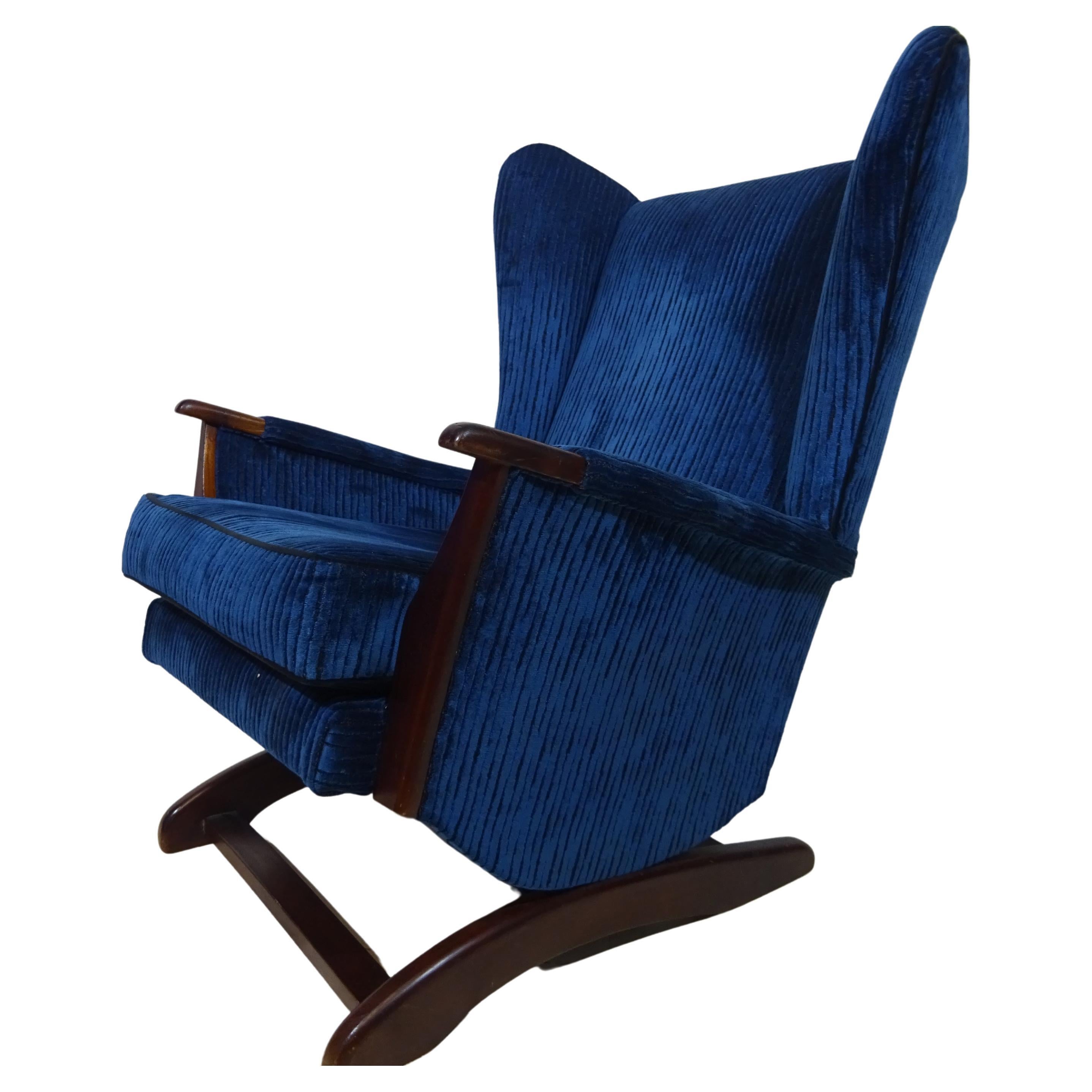 1950's Rocking Chair in Blue Velvet