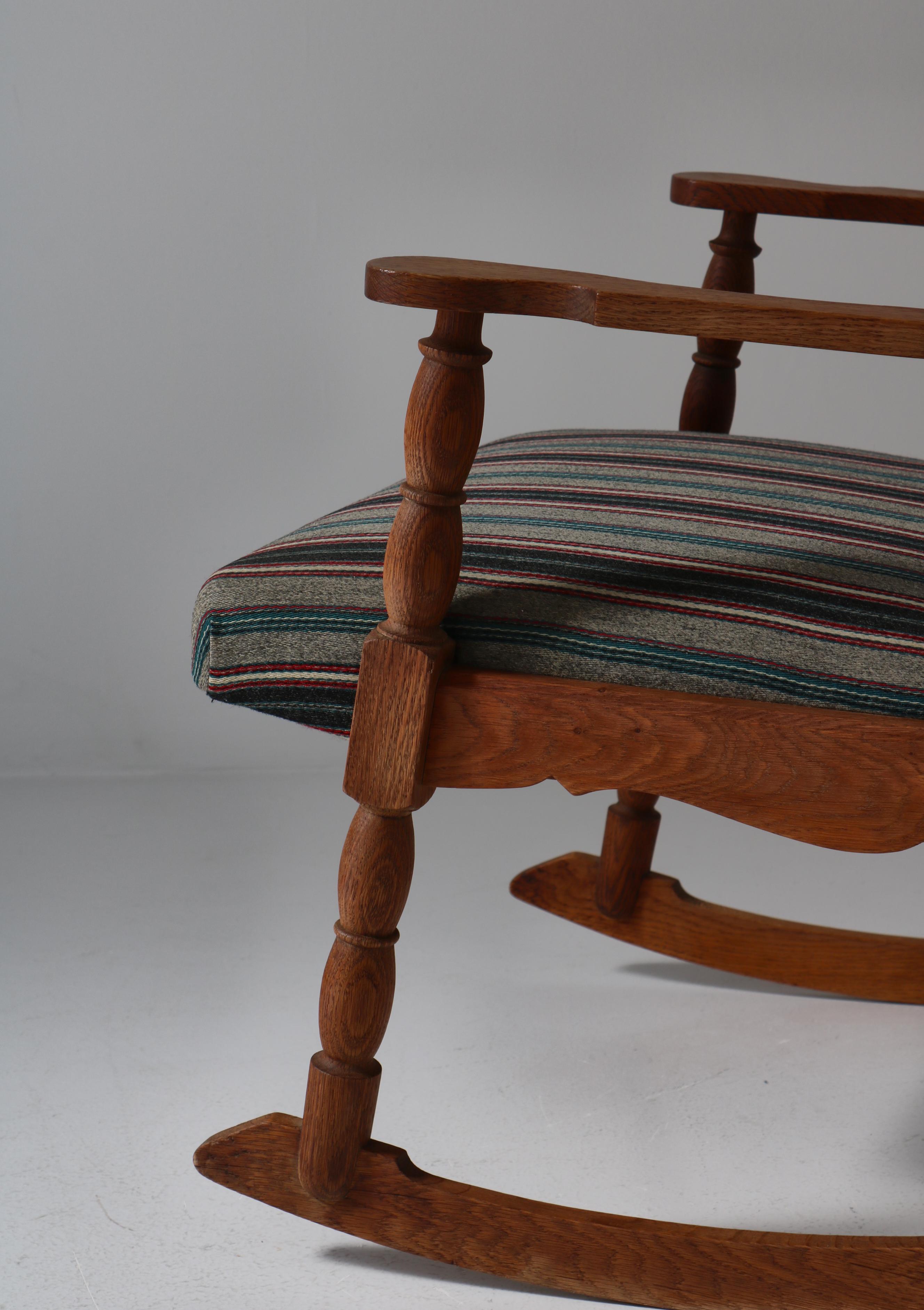 1950s Rocking Chair in Oak & Wool Fabric by Henry Kjærnulff, Danish Modern For Sale 8