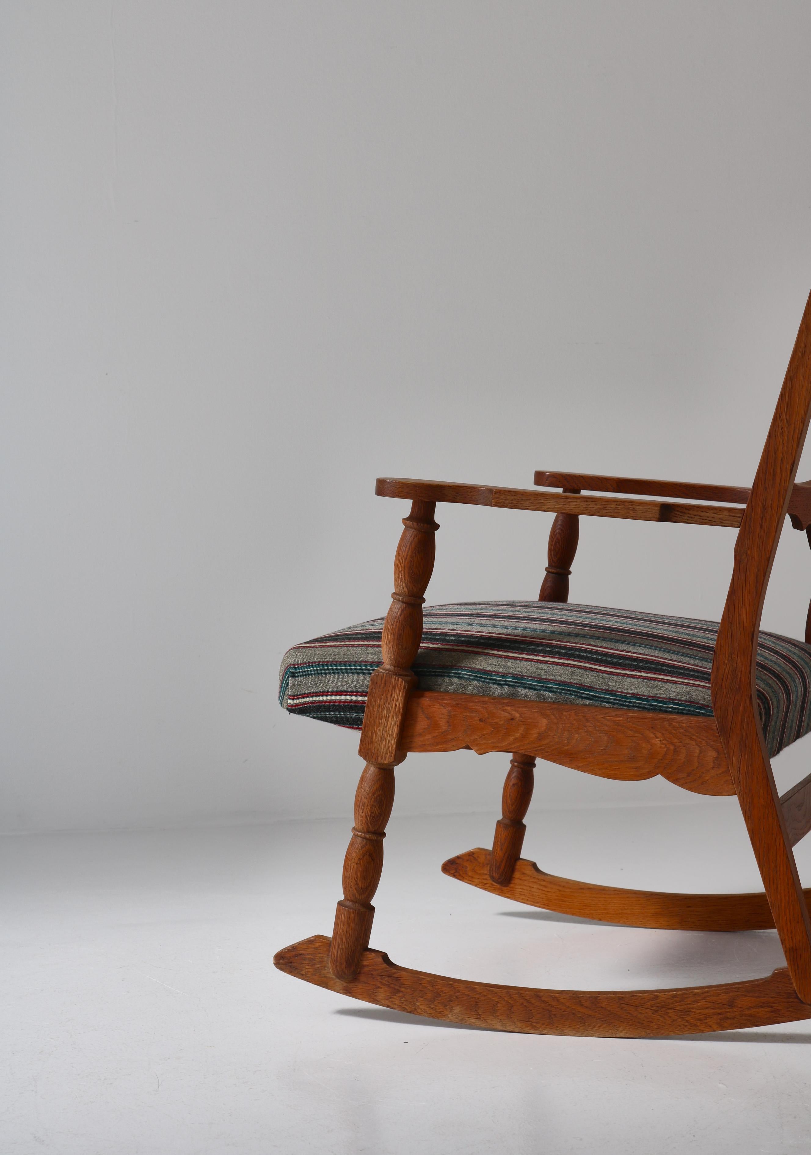 1950s Rocking Chair in Oak & Wool Fabric by Henry Kjærnulff, Danish Modern For Sale 2