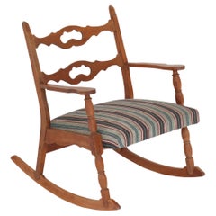 Antique 1950s Rocking Chair in Oak & Wool Fabric by Henry Kjærnulff, Danish Modern