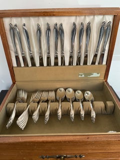 1950s Rogers Sterling Sculptured Beauty Flatware Set for 12