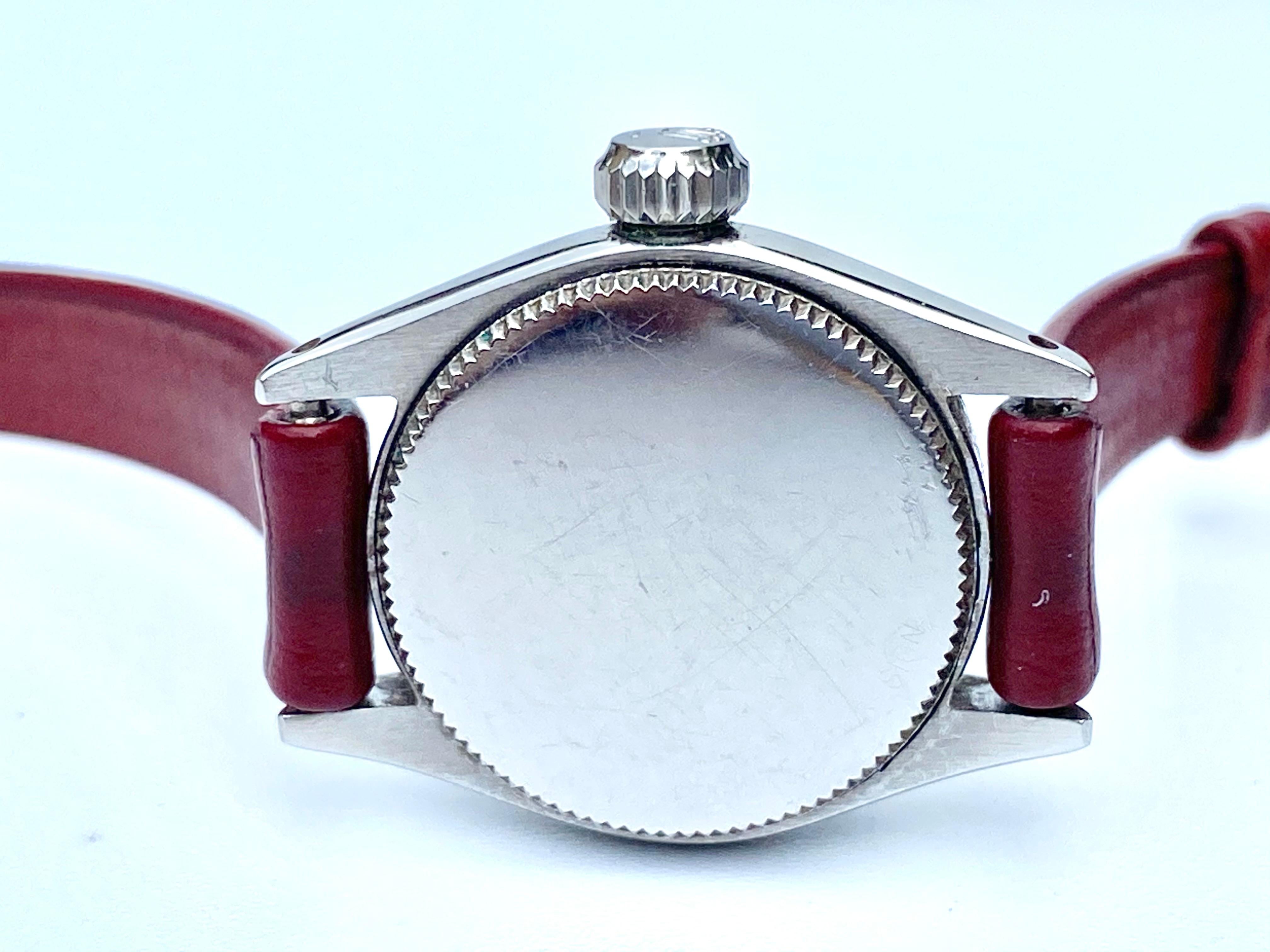 Rolex Oyster Speedking Precision des années 1950 avec bracelet en cuir rouge en vente 2
