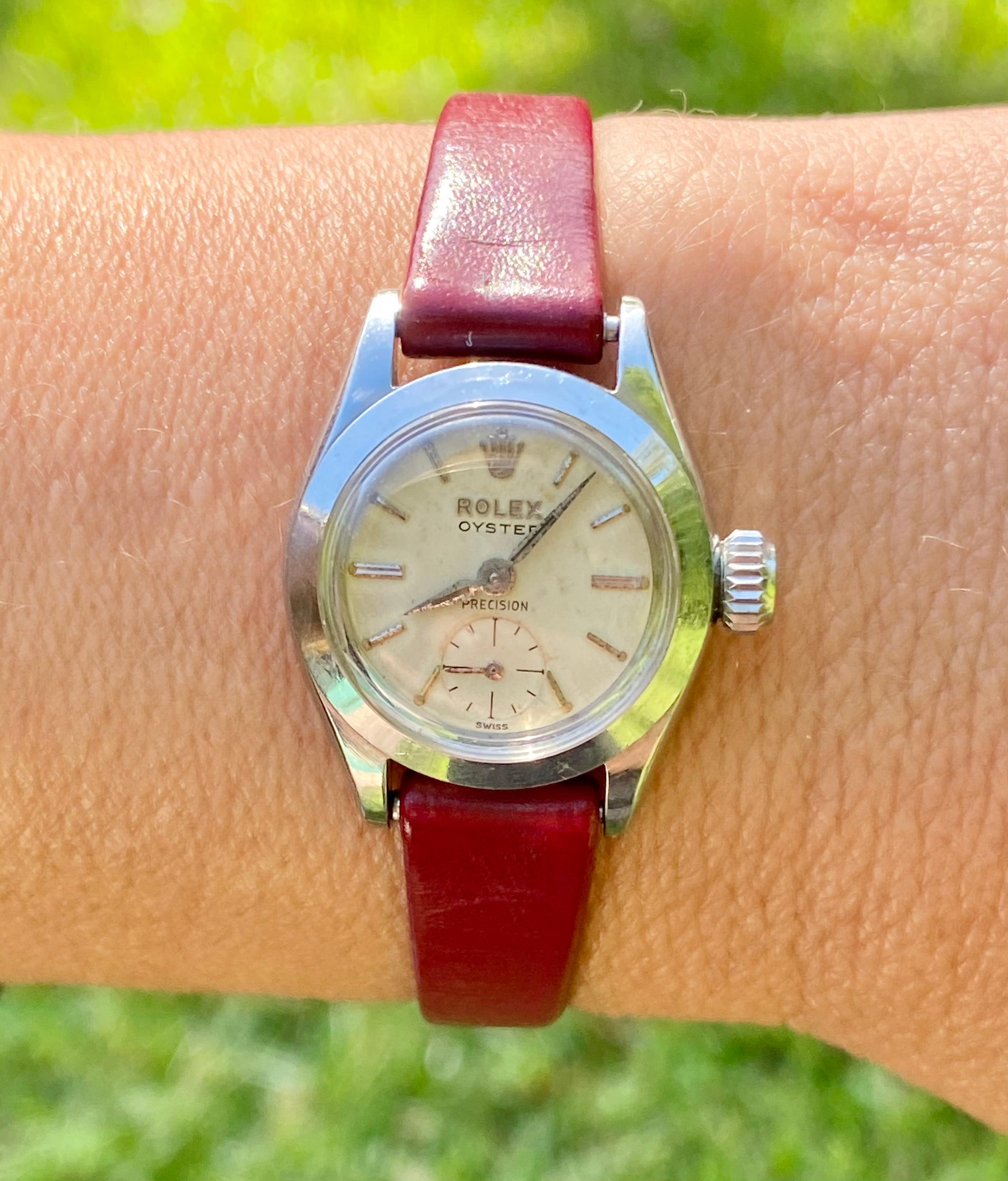 1950's Rolex Oyster Speedking Precision in Red Leather Strap For Sale 1