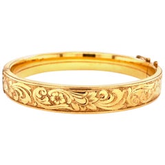 1950s Rolled Gold-Plated Engraved Hinged Bangle