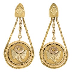 Romantische antike Revival-Ohrringe aus farbigem Gold