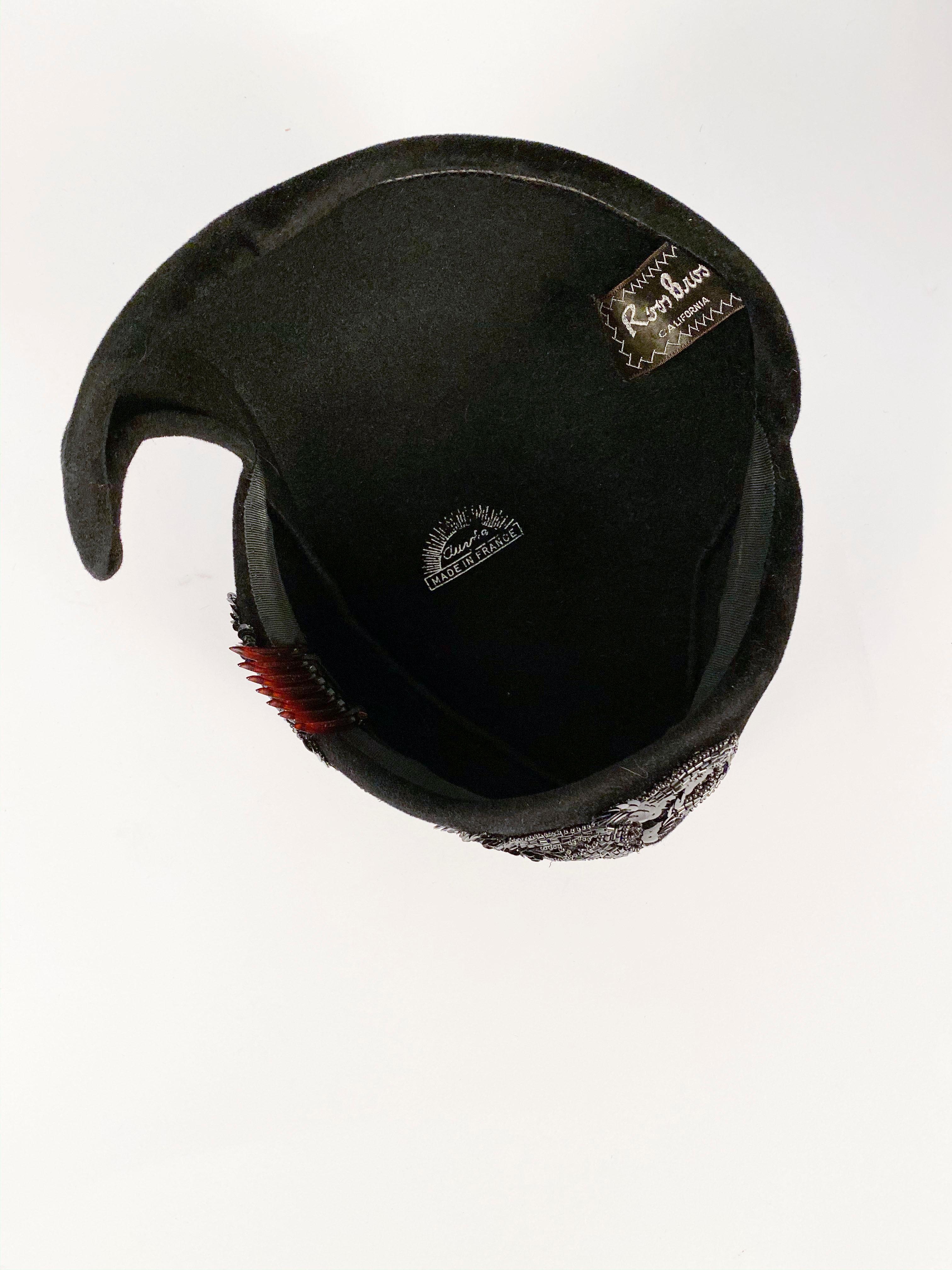 1950s Roos Bros. Black Velvet Hat 1