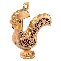 1950s Rooster Charm in 19 Karat Yellow Gold