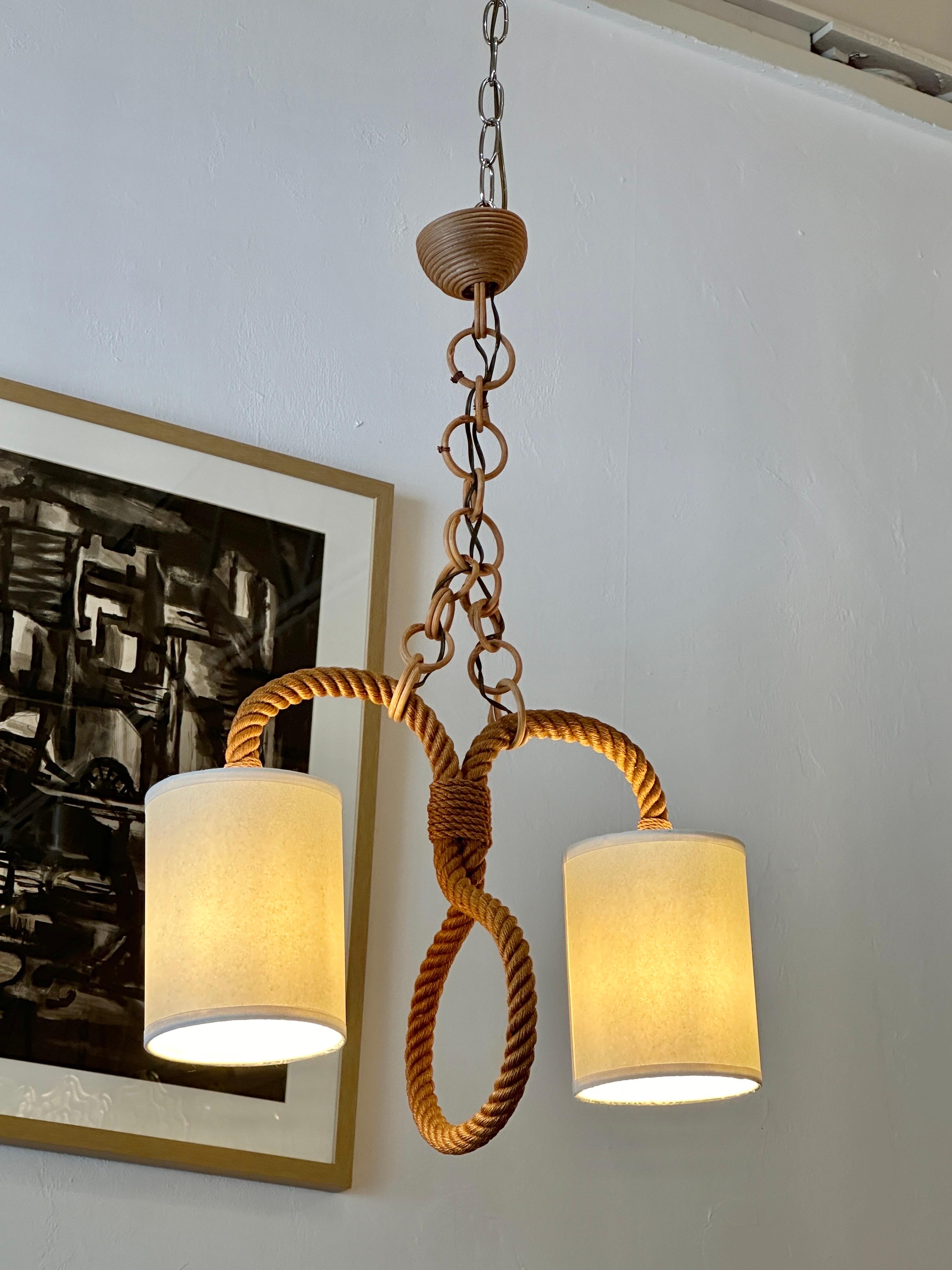 Lampadario in corda degli anni '50 dei designer francesi Adrien Audoux e Frida Minet in vendita 1