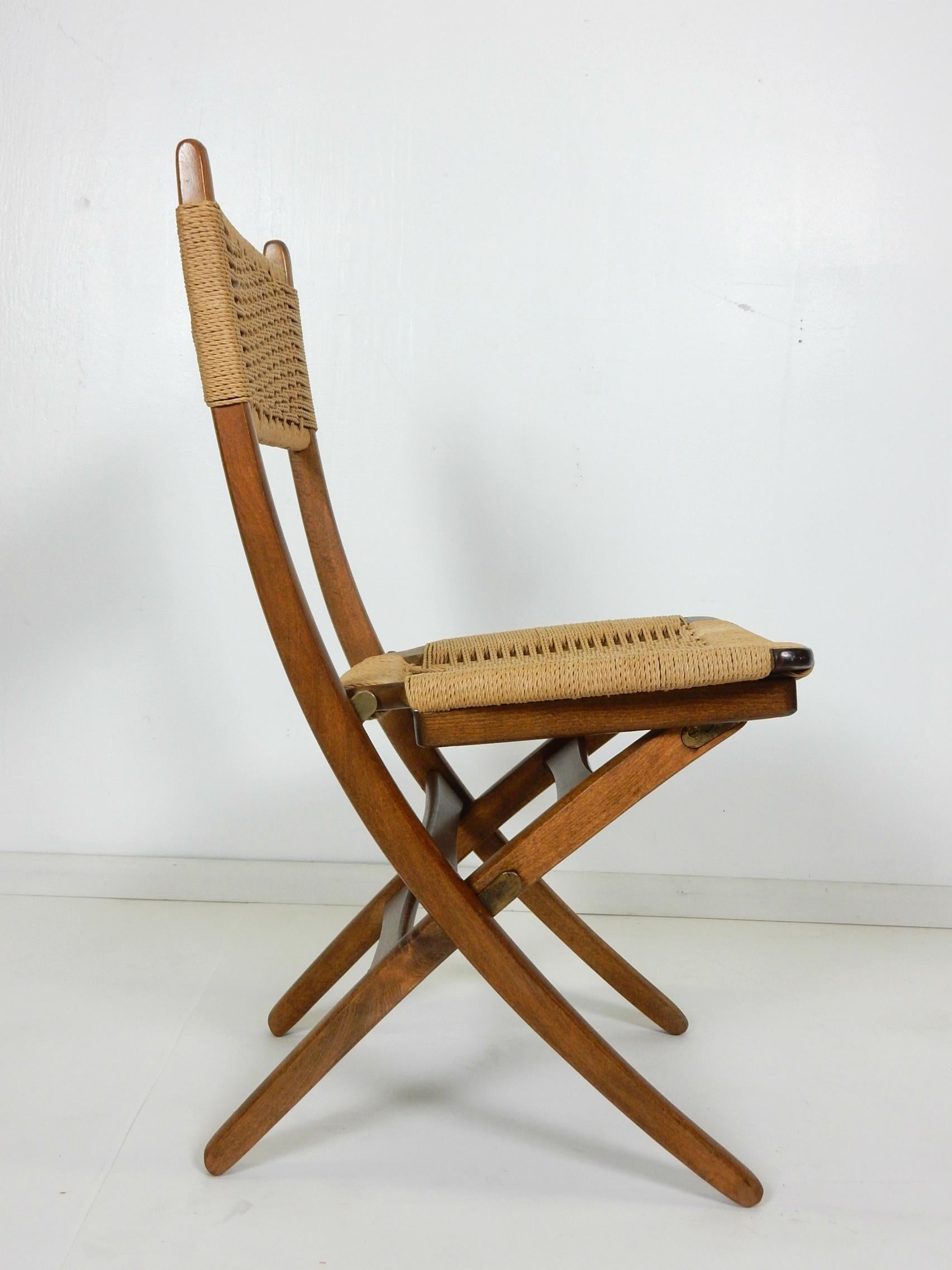 Mid-Century Modern 1950s Rope Upholstered Scissor Dining Chairs in the Style of Hans Wegner