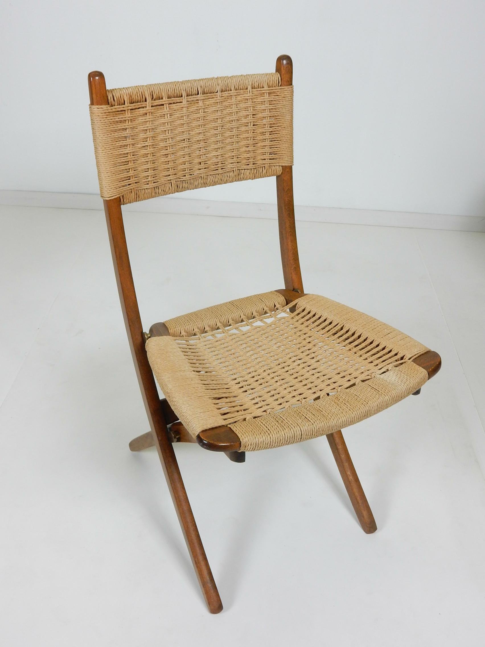 20th Century 1950s Rope Upholstered Scissor Dining Chairs in the Style of Hans Wegner