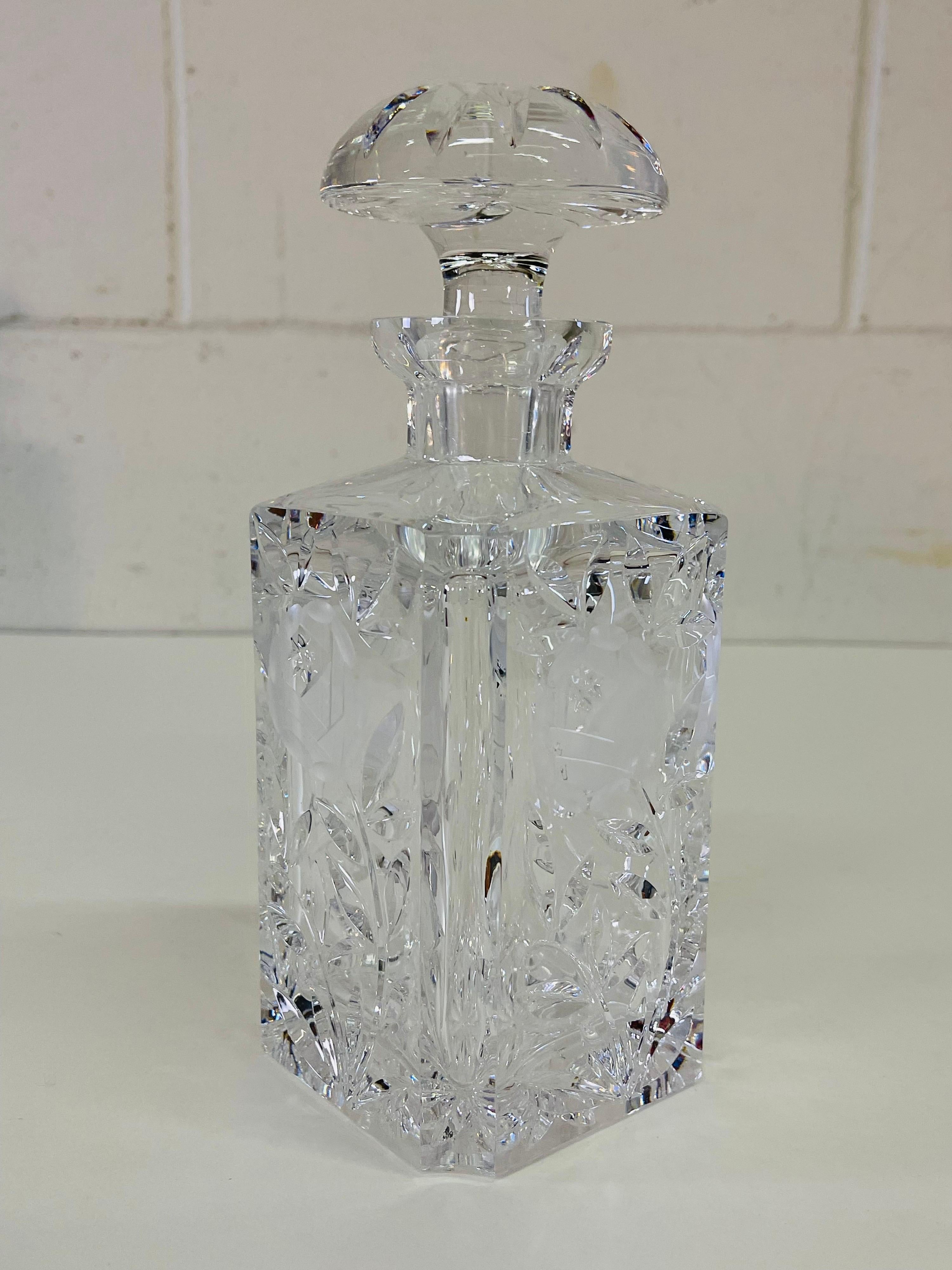 20th Century 1950s Rose Etched Square Glass Decanter