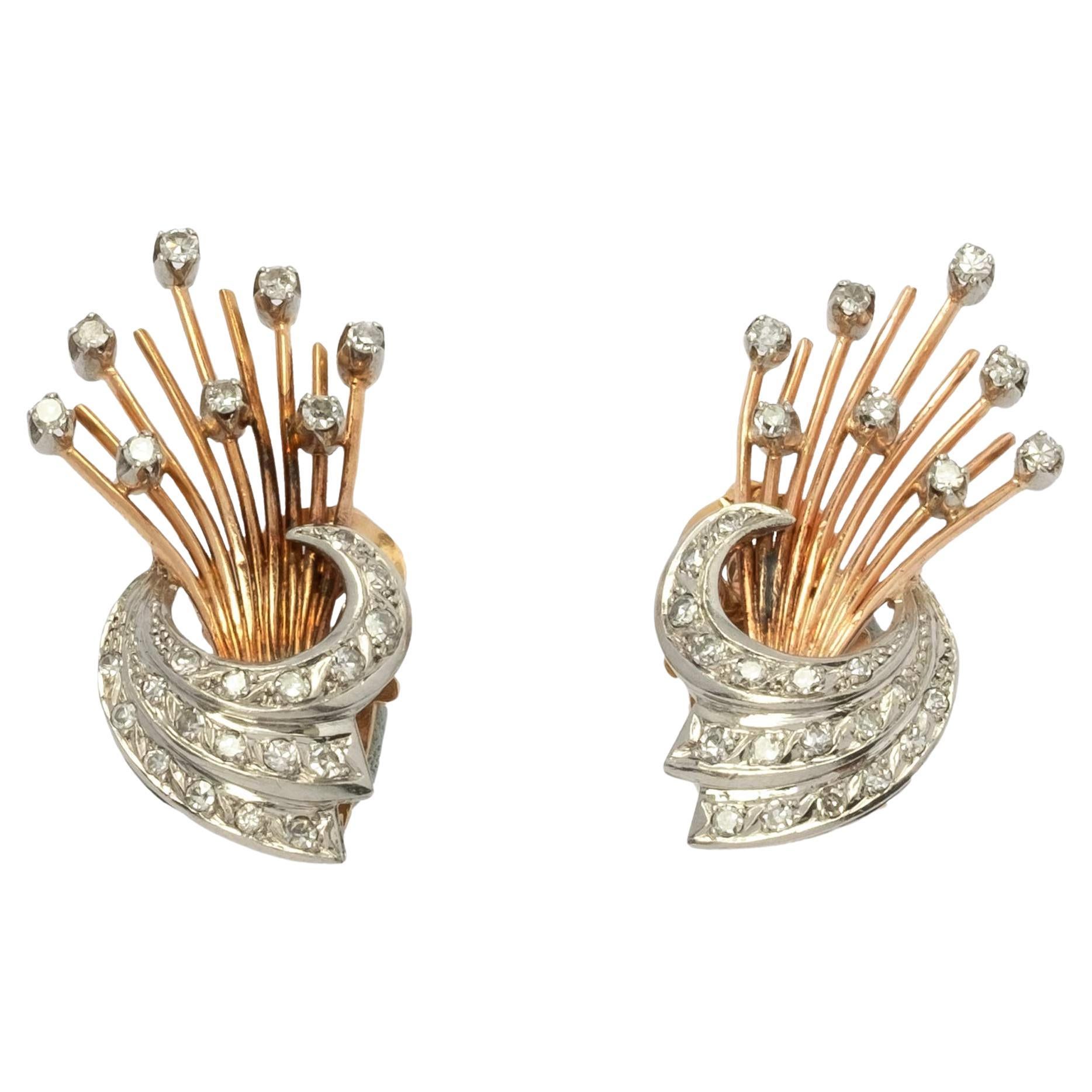 1950s rose gold and diamond earrings