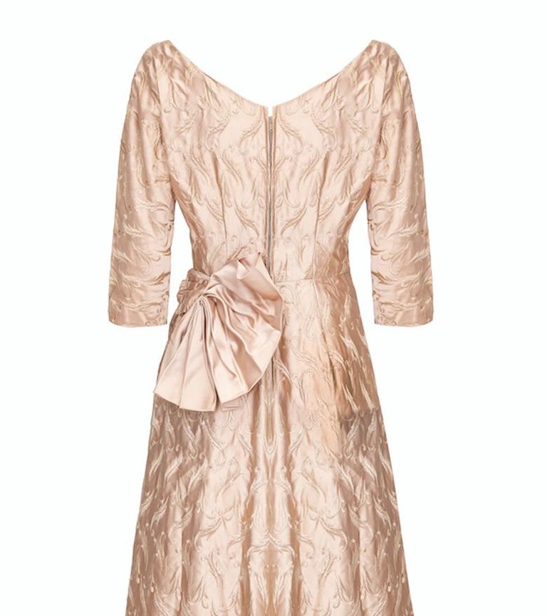 1950s Rose Gold Embroidered Silk Dress For Sale at 1stDibs gold embroidered dress