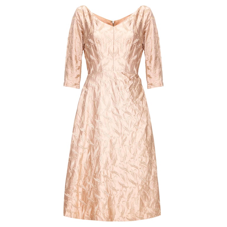 1950s Rose Gold Embroidered Silk Dress For Sale at 1stDibs rose