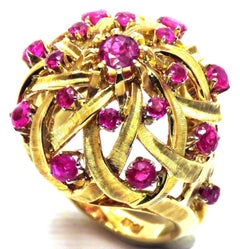 1950s Rose Gold Rubies Dome Engraved Little Finger 18 Carat Ring