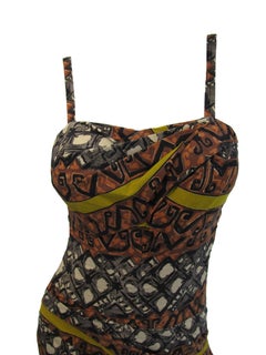 1950's Rose Marie Reid Polynesian Print Draped Bathing Suit