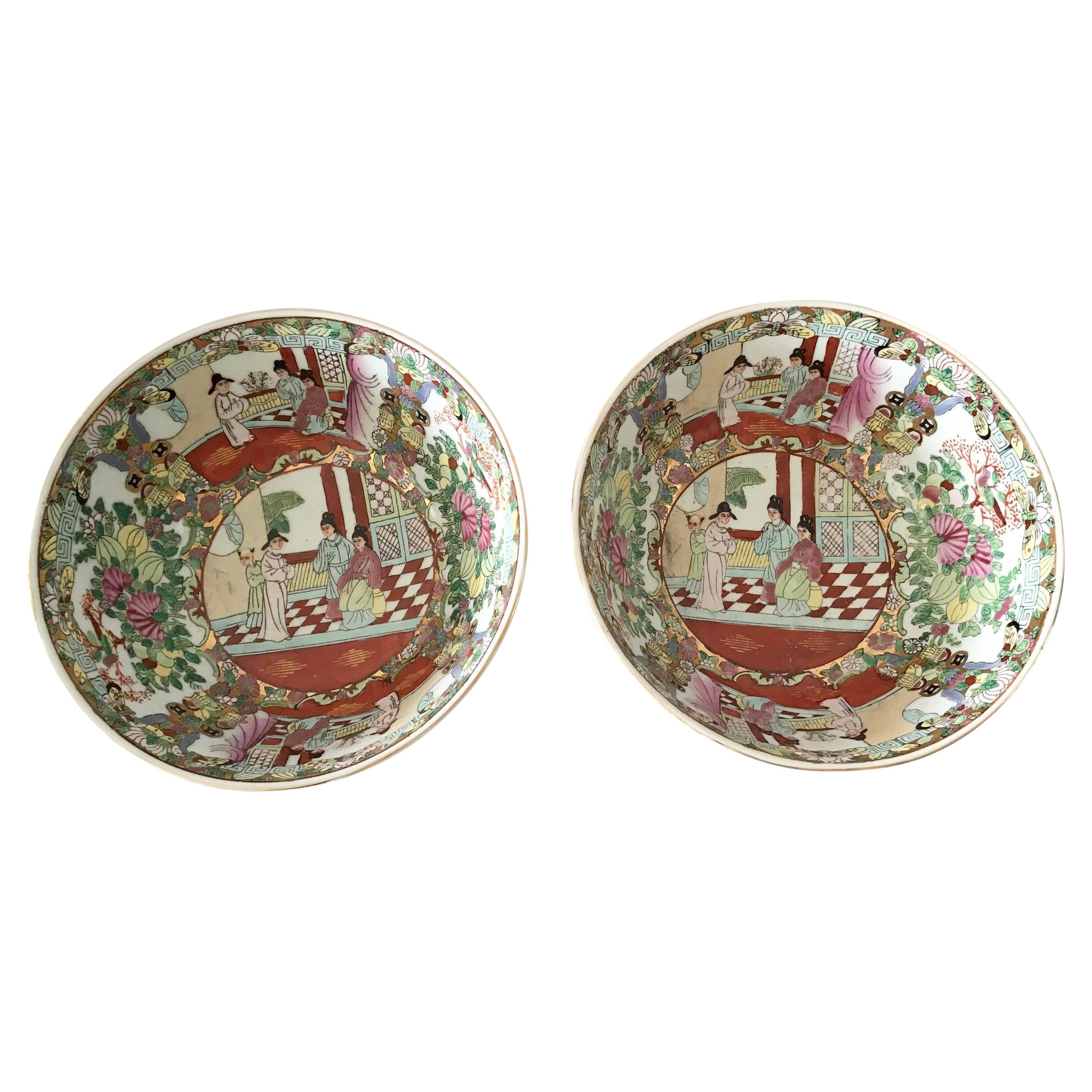 1950s Rose Medallion Bowls, a Pair For Sale