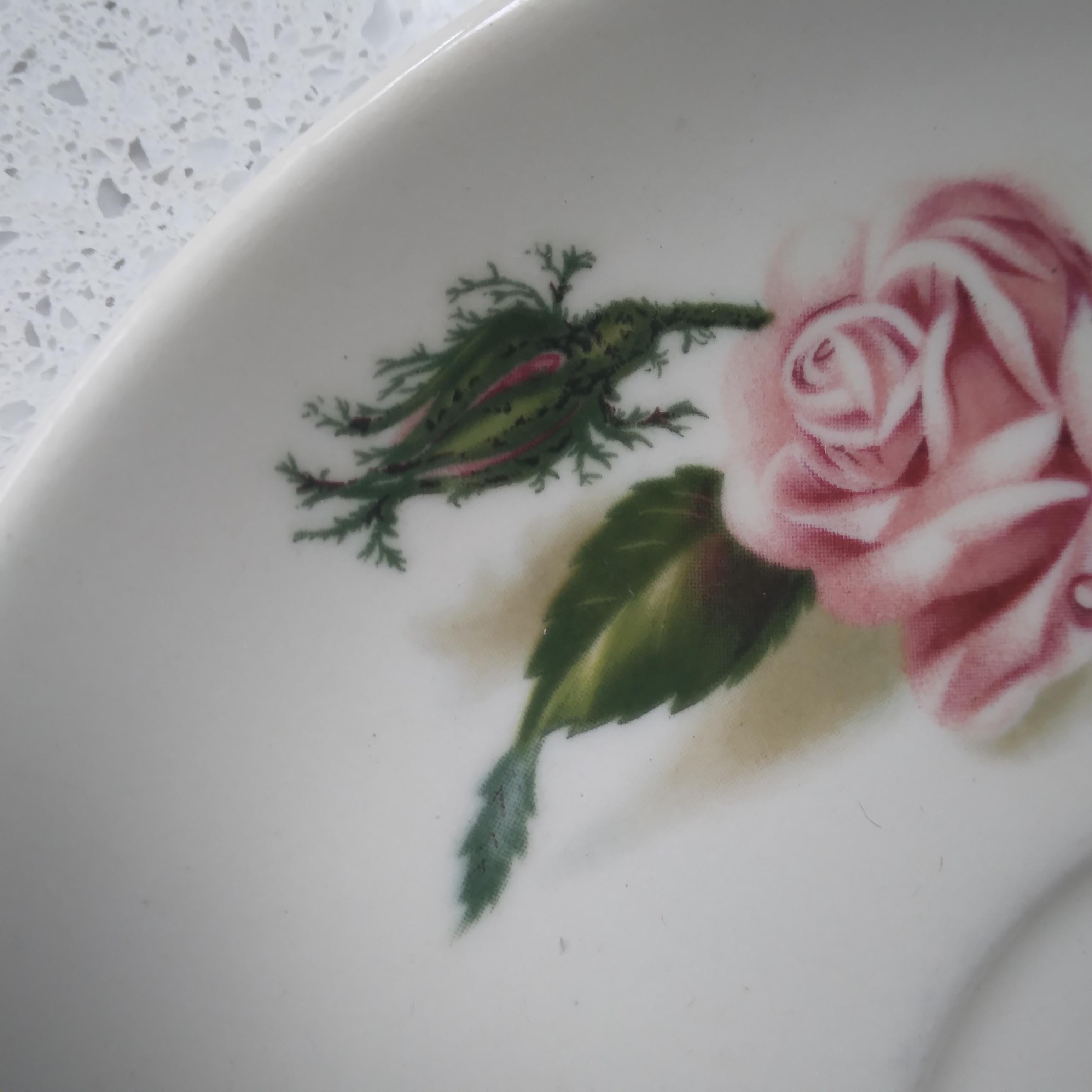 Mid-20th Century 1950's Rose Moss Tea Cup and Saucer - Set of Four For Sale