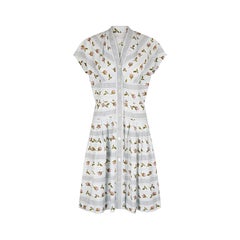 Vintage 1950s Rose Print V-Neck Shirt-Waister Dress