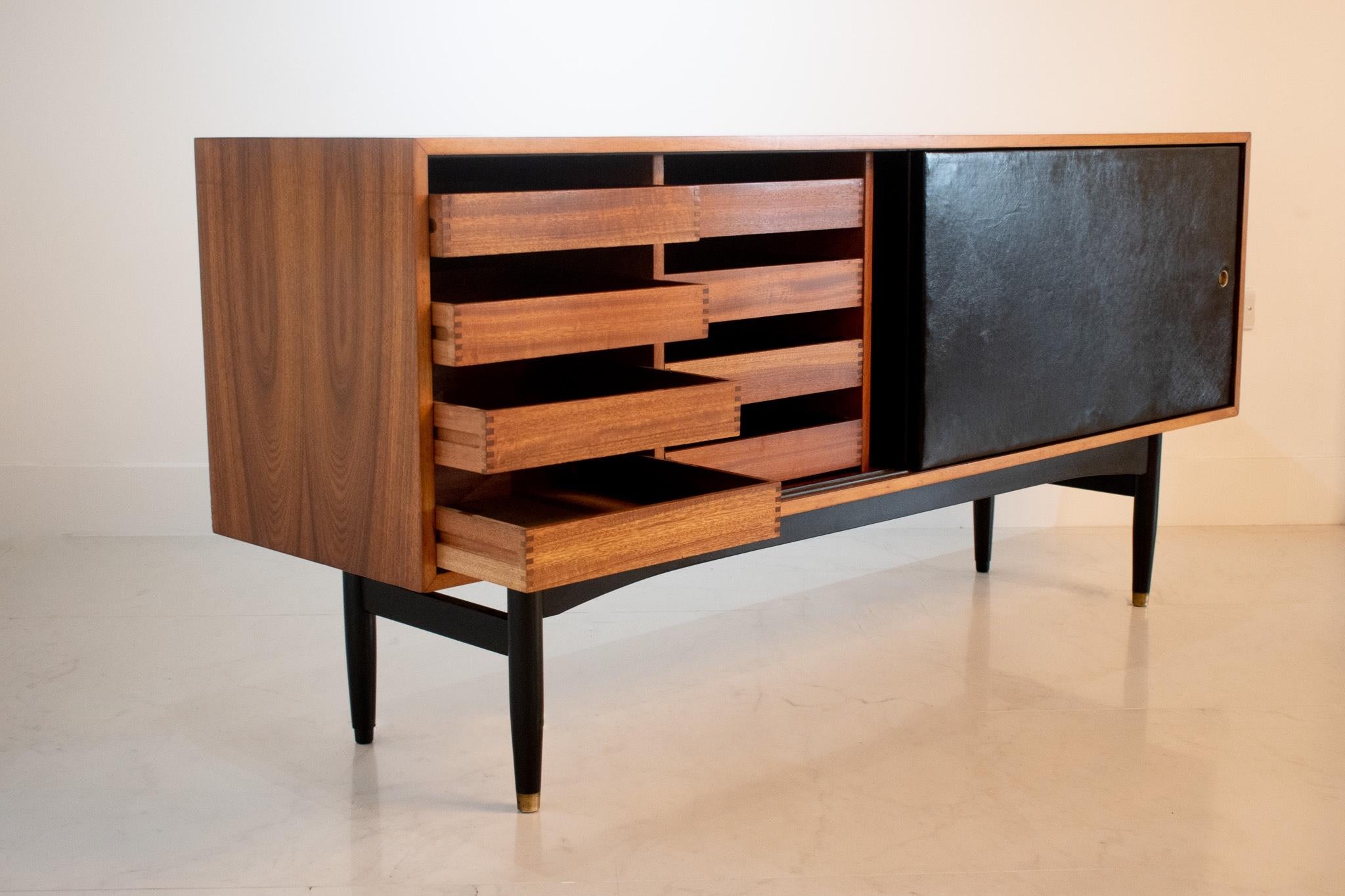 20th Century 1950s Rosewood & Leather Sideboard by Robin Day for Hille