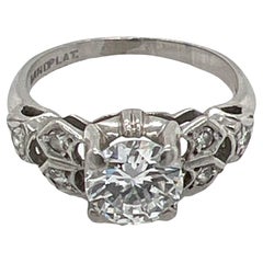 1950
s Round Brilliant Diamond Platinum Estate Engagement Ring GIA D/VS1