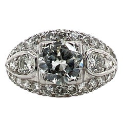 1950's Round Brilliant Diamond Platinum Estate Vintage Engagement Ring 1.55 CTW