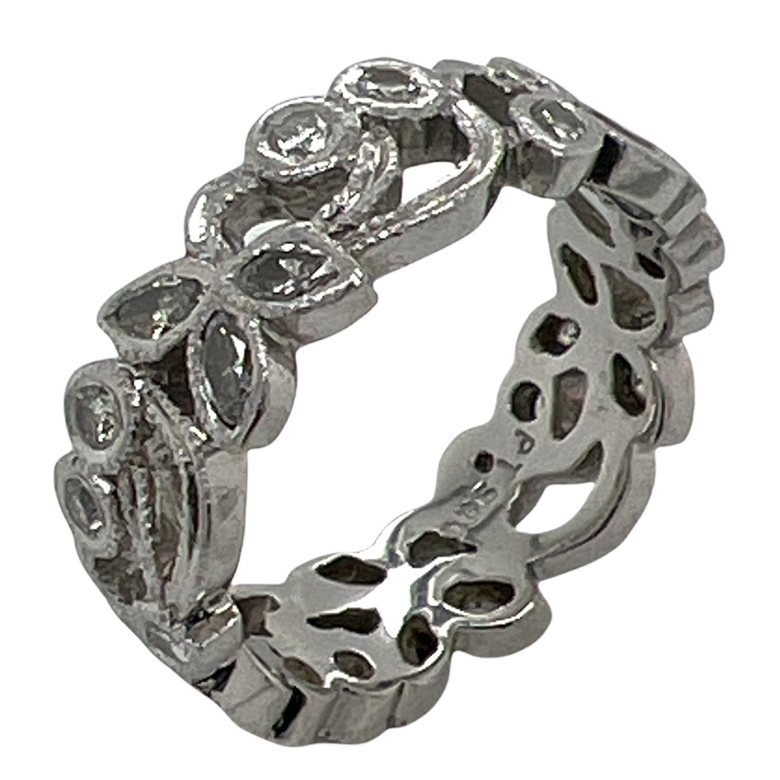 Women's 1950's Round Brilliant Marquise Diamond Platinum Eternity Wedding Band Ring