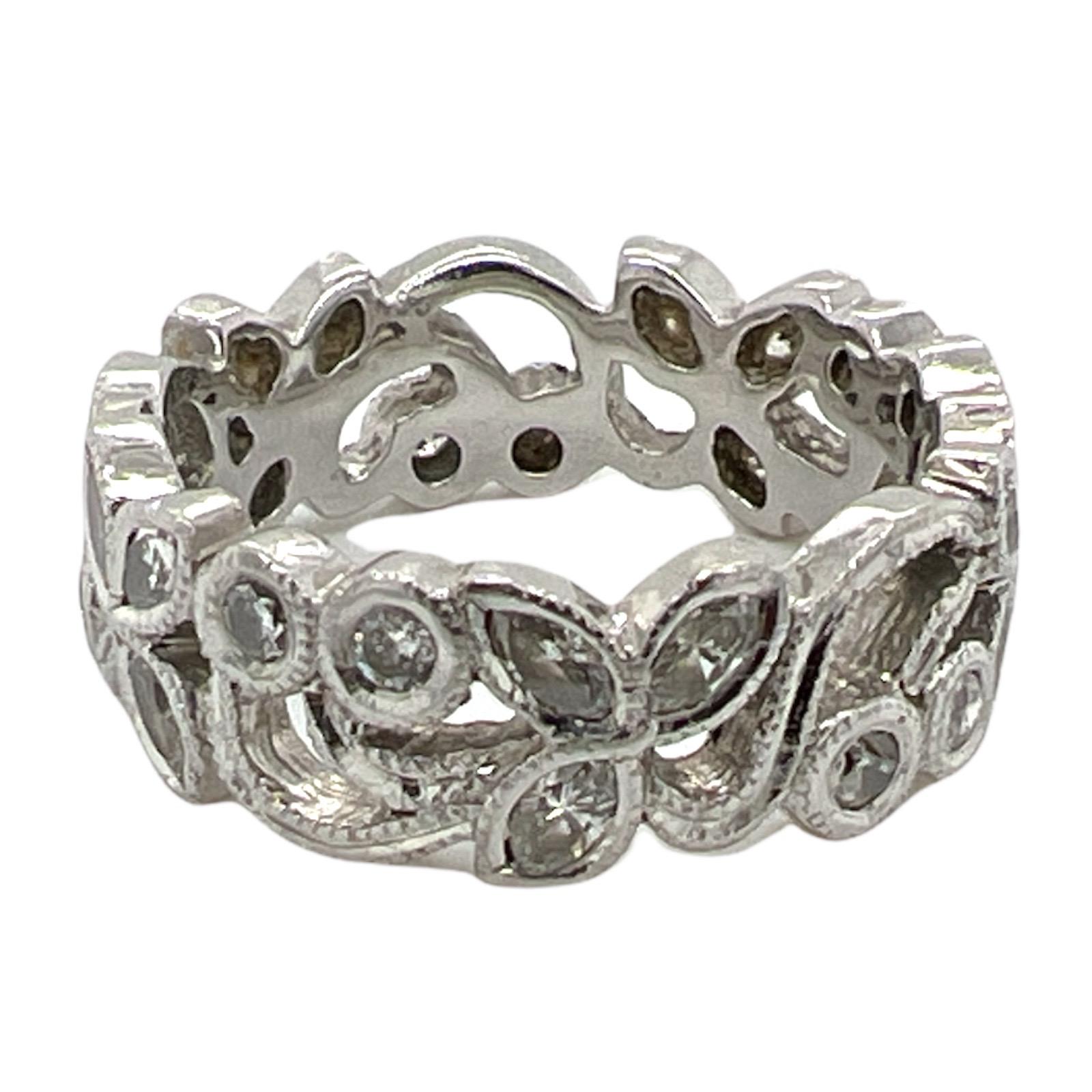 1950's Round Brilliant Marquise Diamond Platinum Eternity Wedding Band Ring 1