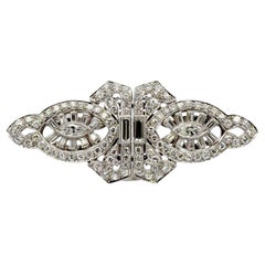 1950
s Round Brillilant, Marquise, Baguette-Cut Diamond Platinum Clips