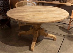 1950s Round Dining Table in Natural Wood with Carved Central Base