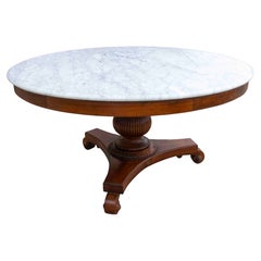 1950s Round dining table with marble top and carved base