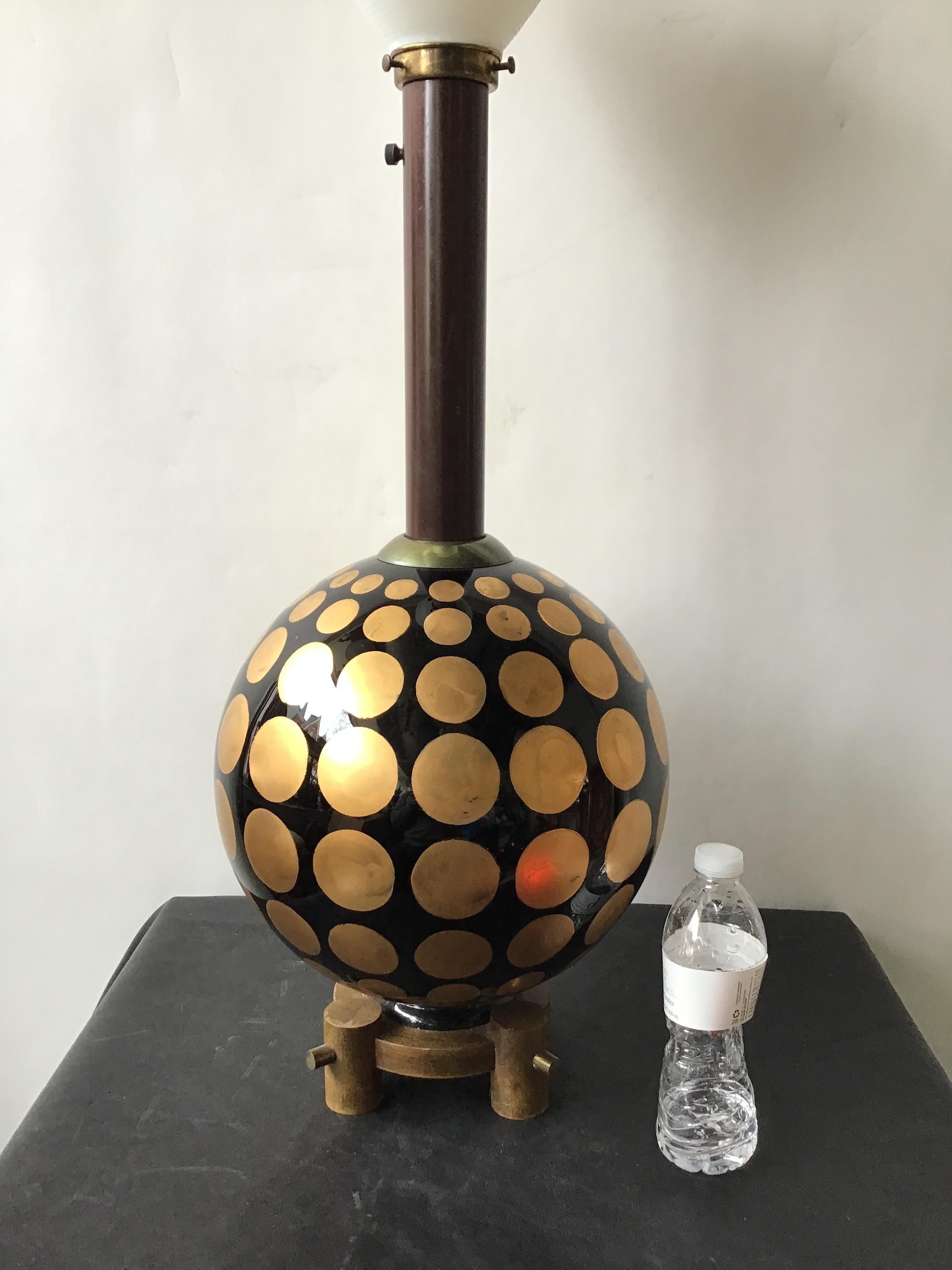 1950s Round Glass Lamp with Gold Painted Circles 6
