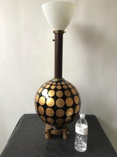 1950s Round Glass Lamp with Gold Painted Circles