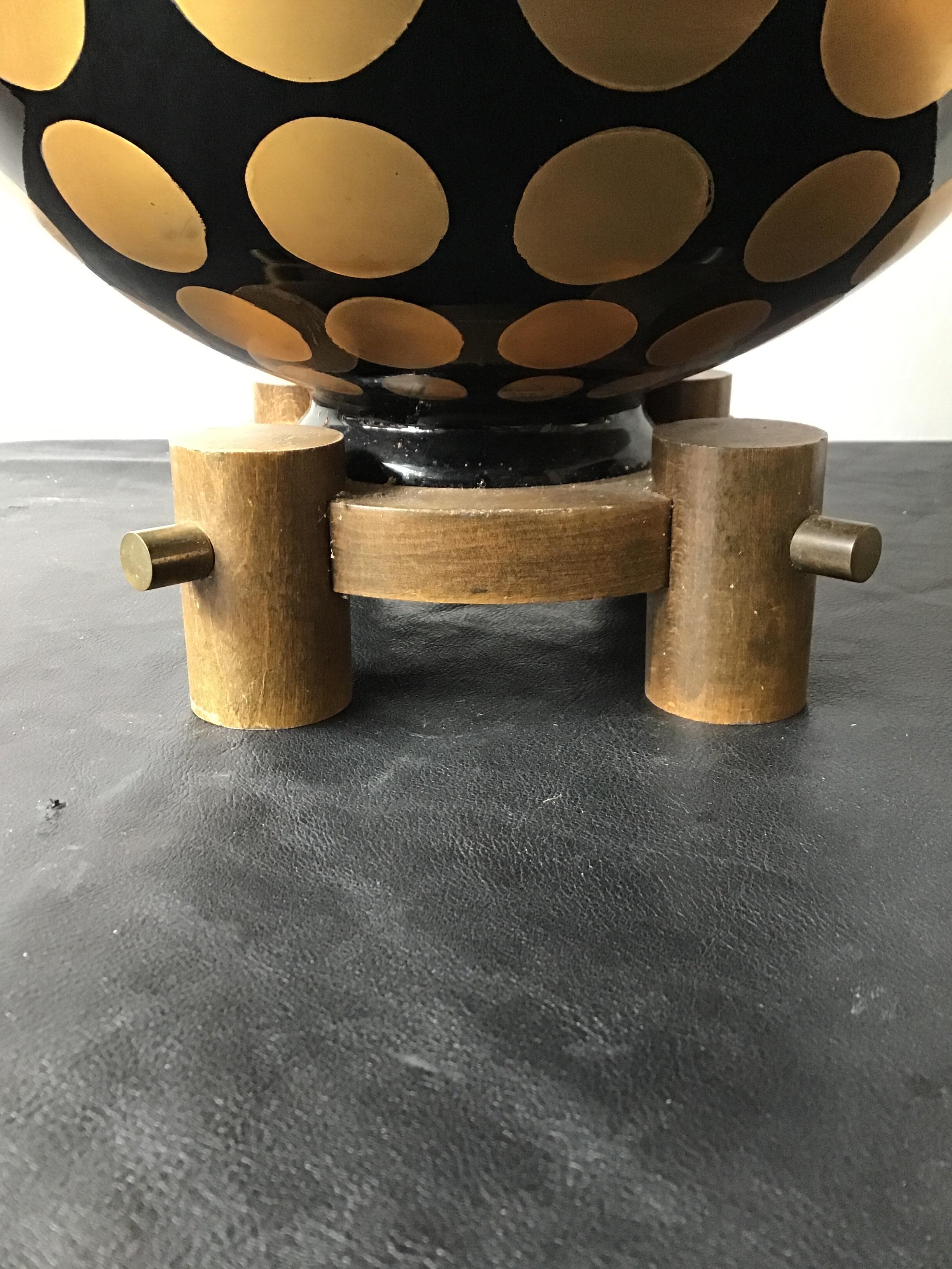 1950s Round Glass Lamp with Gold Painted Circles 3