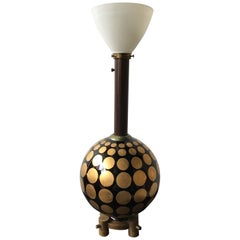1950s Round Glass Lamp with Gold Painted Circles