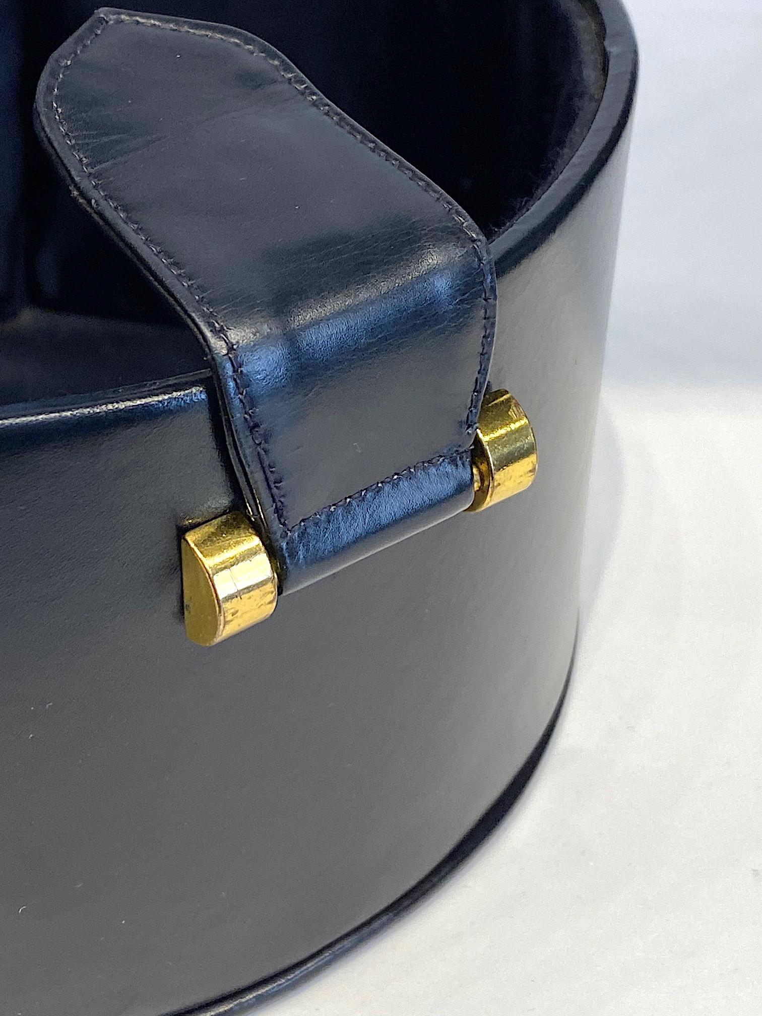1950s Round Midnight Navy Leather Box Bag 2
