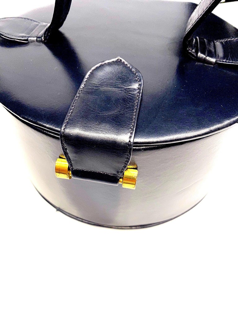 1950s Round Midnight Navy Leather Box Bag at 1stDibs | round box bag