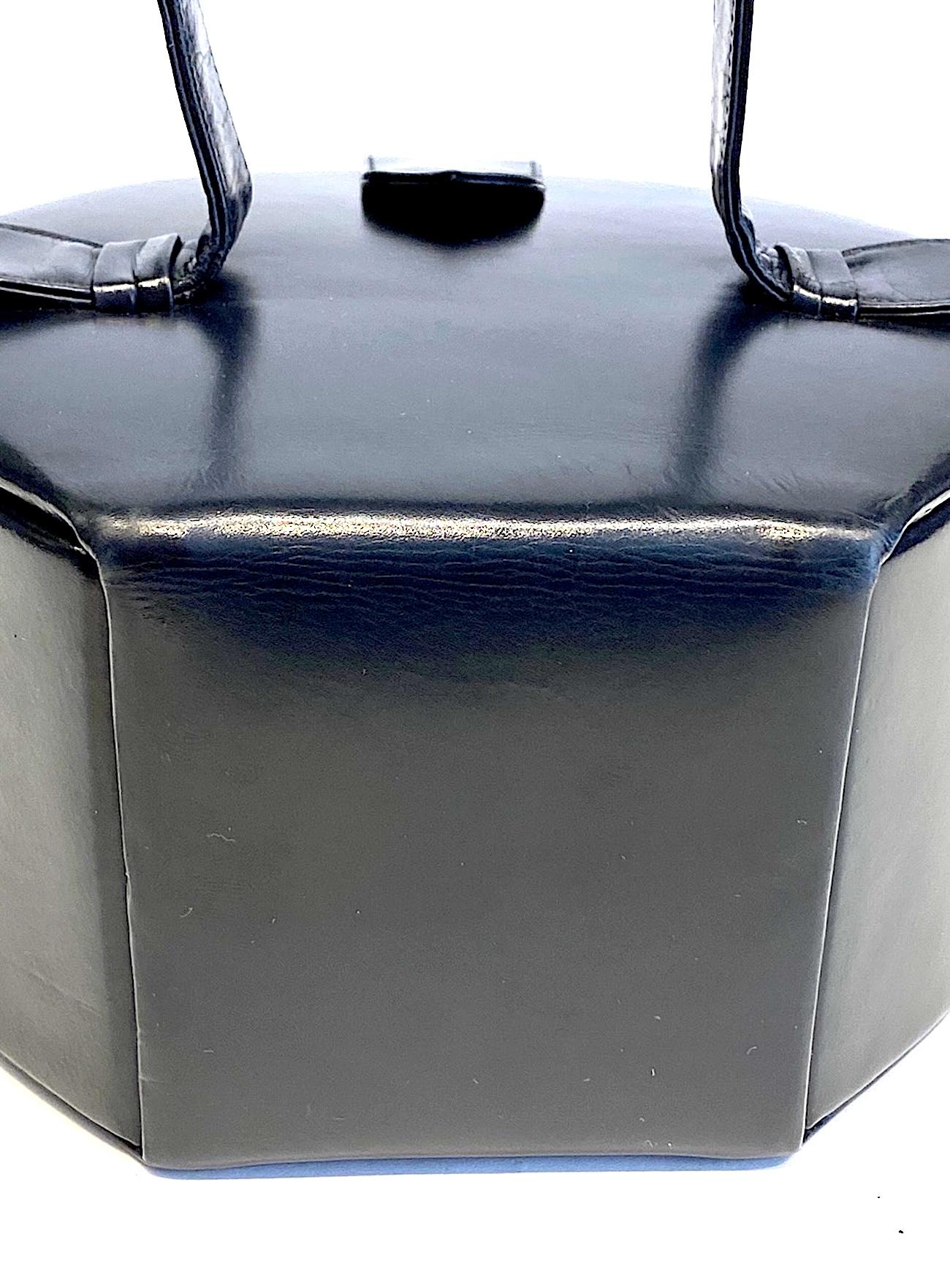 Gray 1950s Round Midnight Navy Leather Box Bag