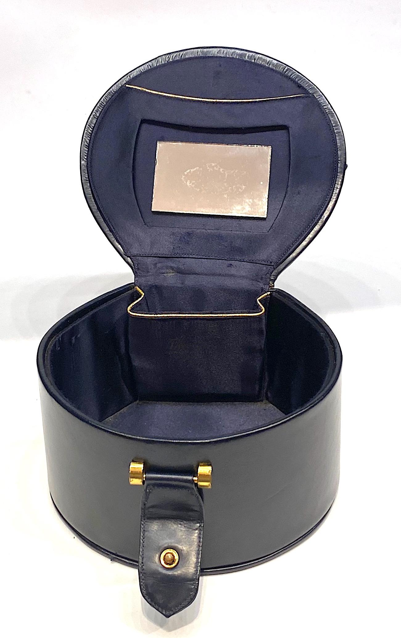 Women's 1950s Round Midnight Navy Leather Box Bag