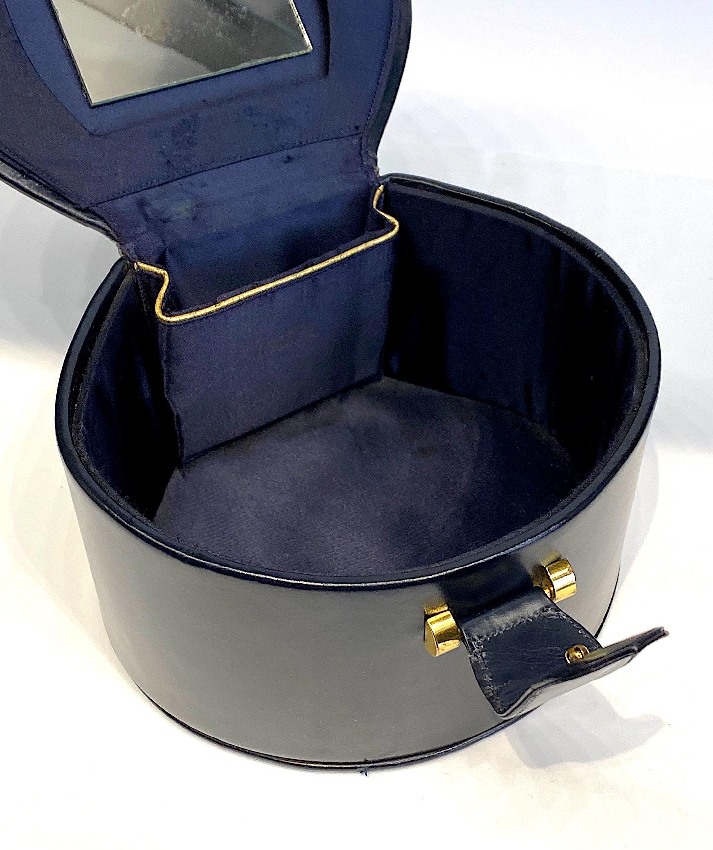 1950s Round Midnight Navy Leather Box Bag 1