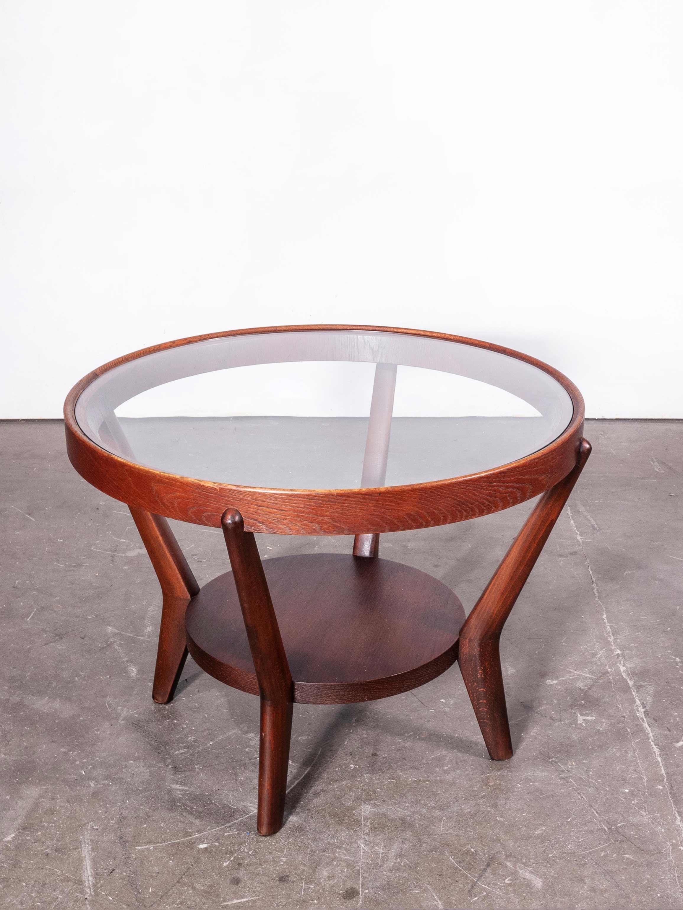Oak 1950s Round Occasional Table by Kozelka and Kropacek for Interieur Praha, Dark
