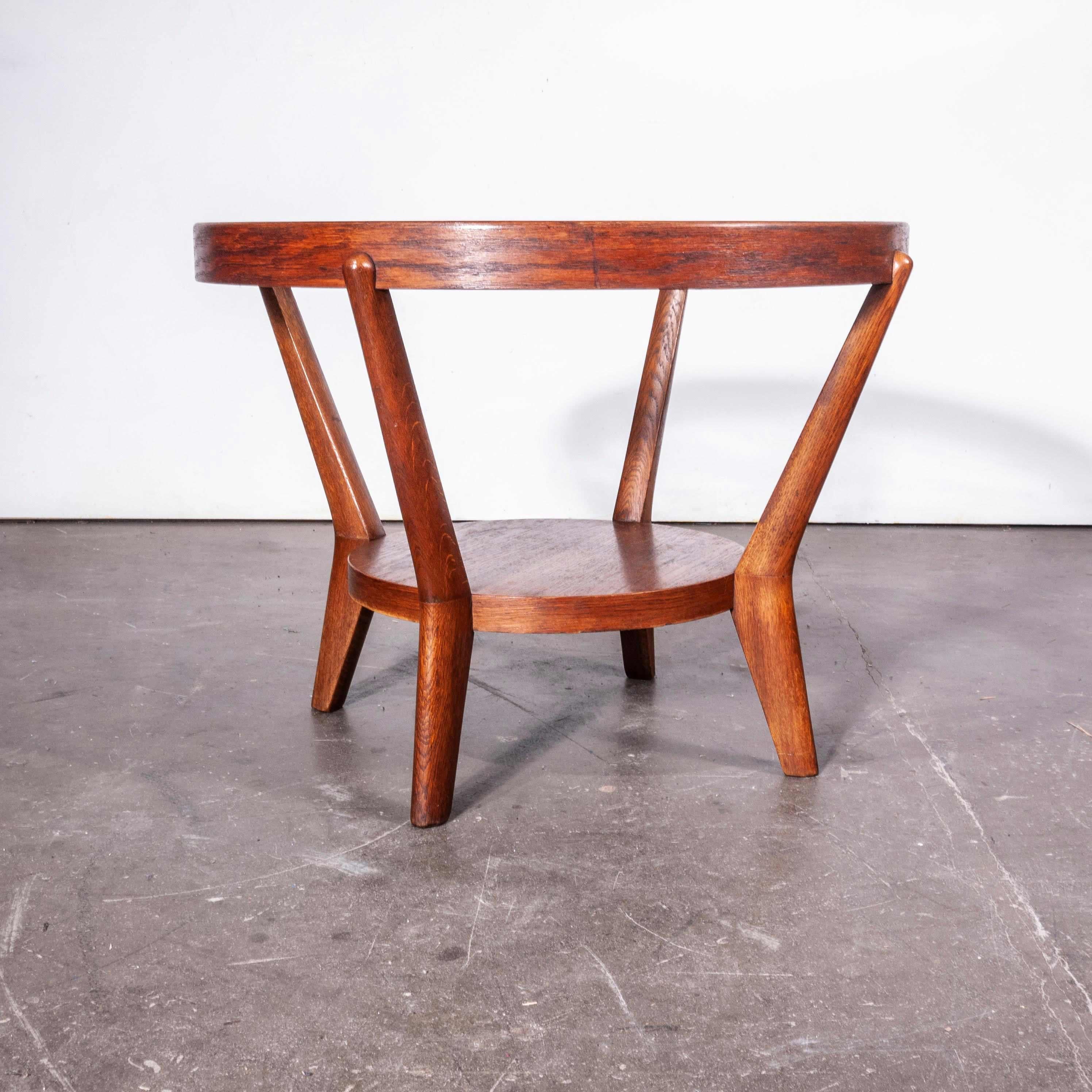1950s round occasional table by Kozelka and Kropacek for Interieur Praha – mid oak
1950s round occasional table by Kozelka and Kropacek for Interieur Praha. A beautifully proportioned table made from European oak retaining its original glass top.