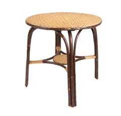 1950s Round Side Table in Wood and Bamboo