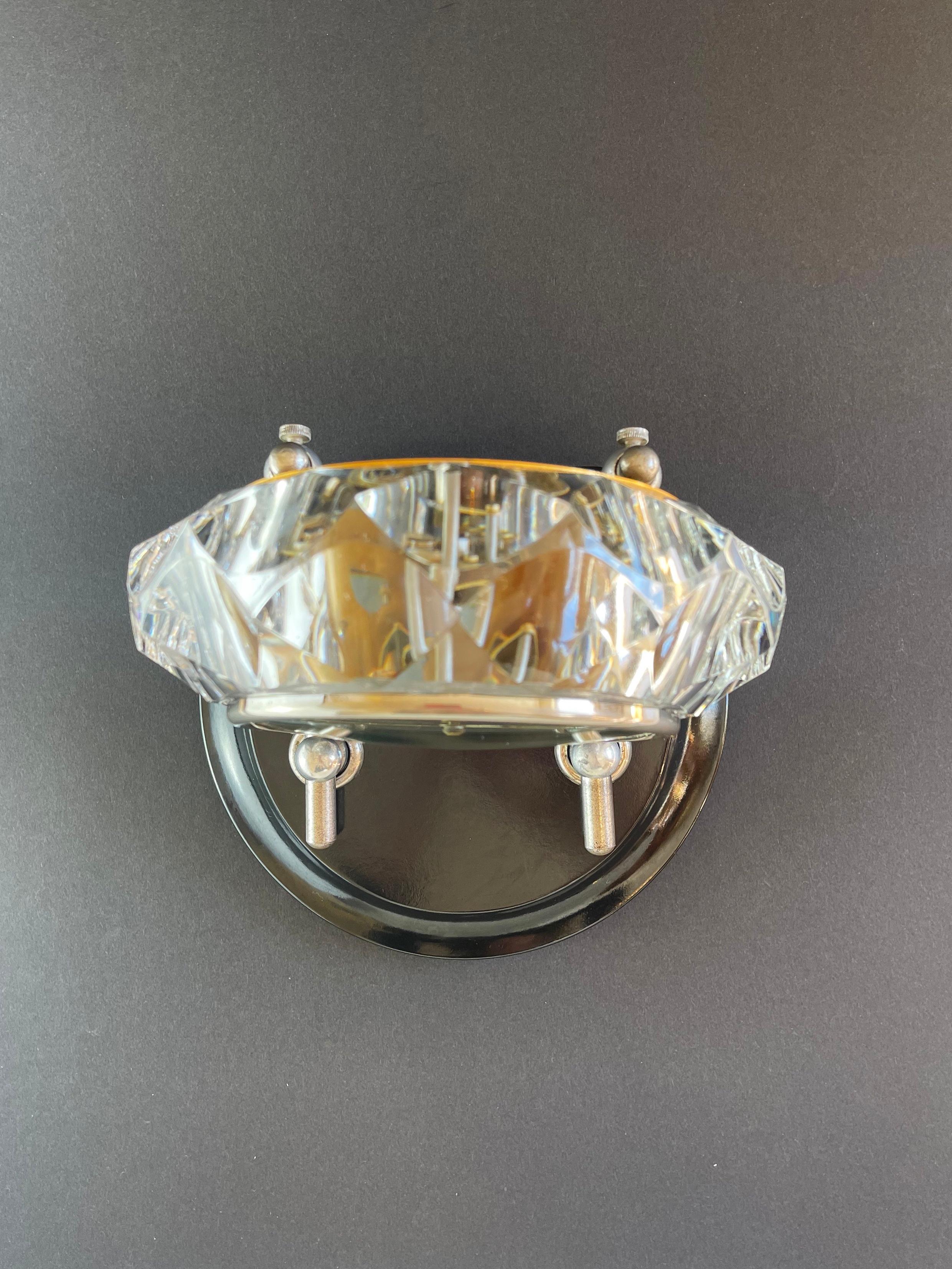 Metal 1950s Round Table Clock Art Deco Style, Cut Glass and Bakelite, by Majak For Sale