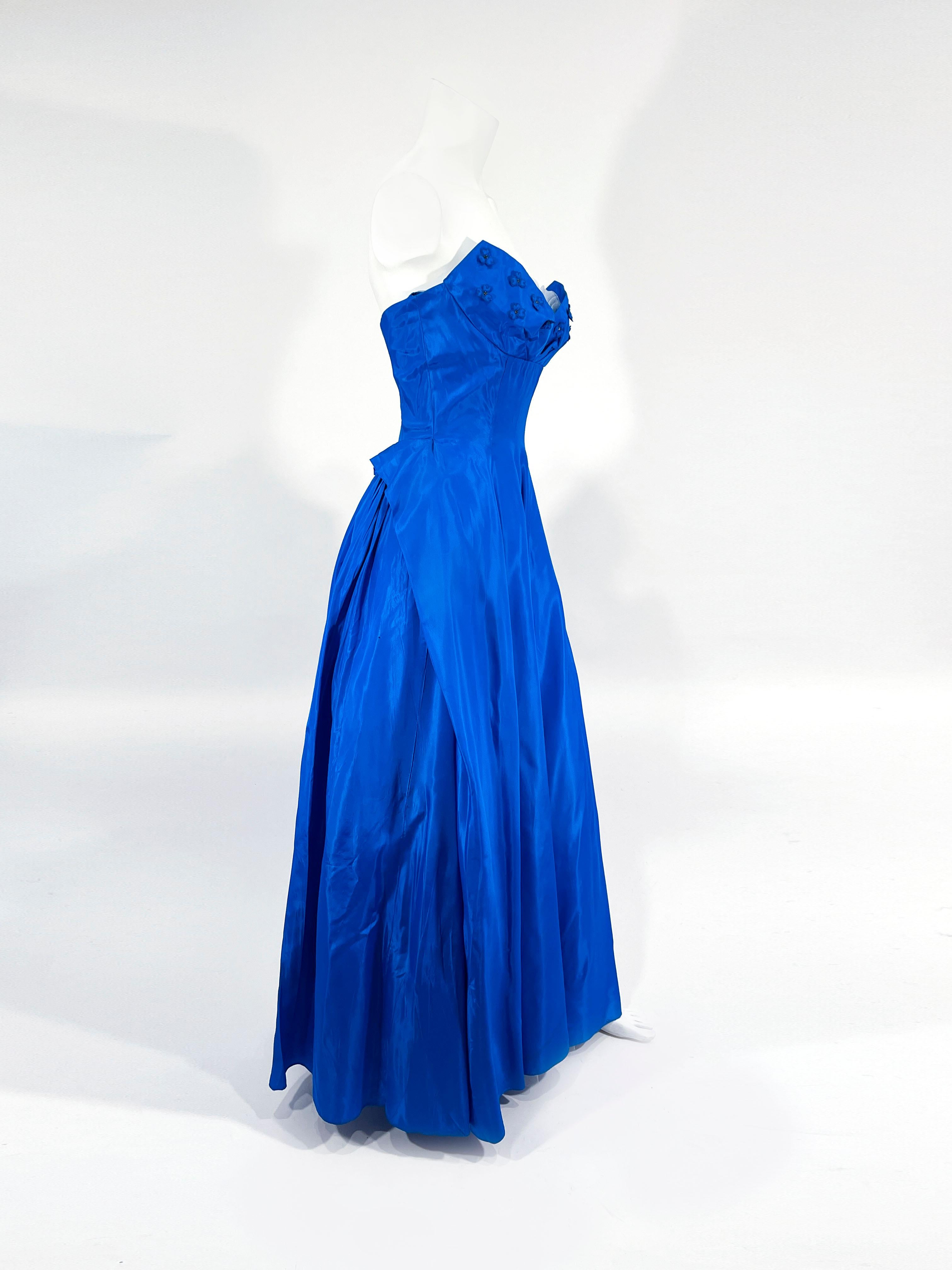 Women's 1950s Royal Blue Taffeta and Tulle Ball Gown