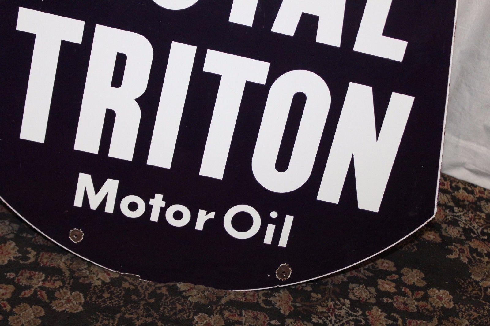 1950s Royal Triton Motor Oil Double-Sided Porcelain Sign For Sale 4