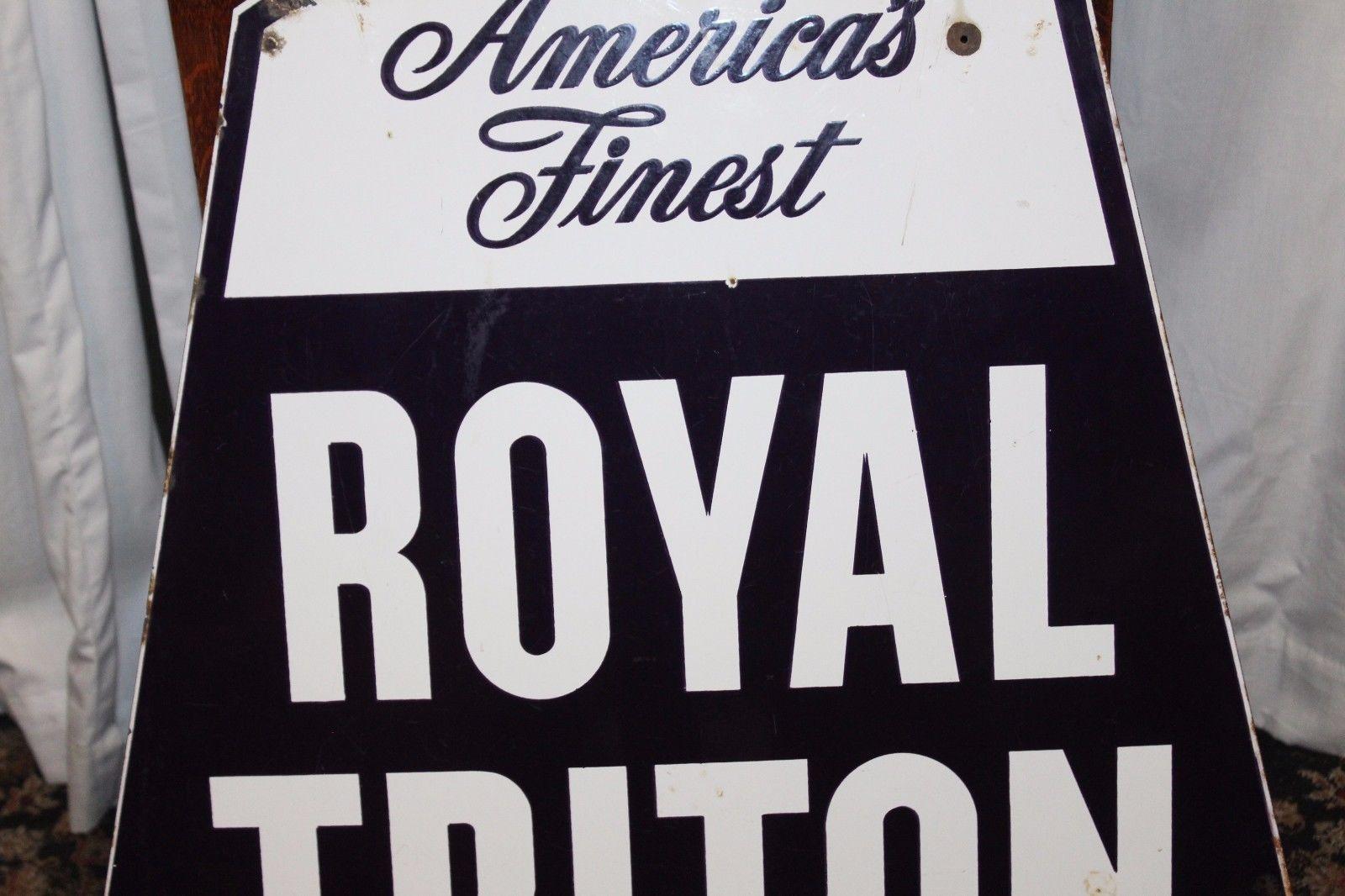 American 1950s Royal Triton Motor Oil Double-Sided Porcelain Sign For Sale