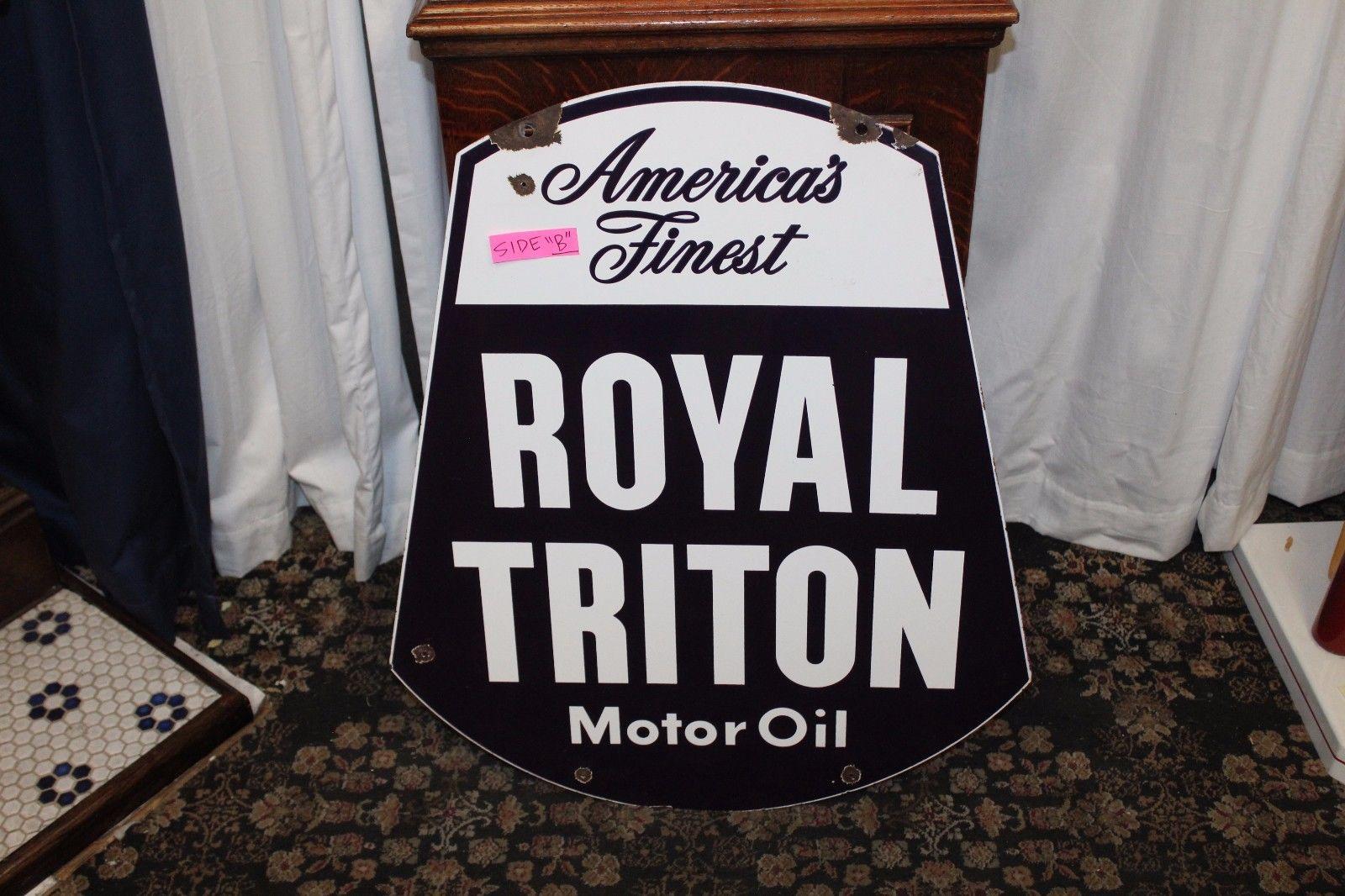 1950s Royal Triton Motor Oil Double-Sided Porcelain Sign For Sale 1