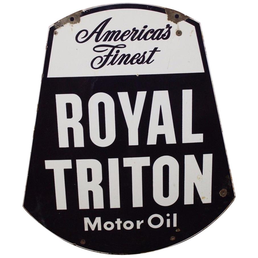 1950s Royal Triton Motor Oil Double-Sided Porcelain Sign For Sale