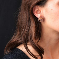 1950s Ruby 18 Karat Yellow Gold Flower Earrings